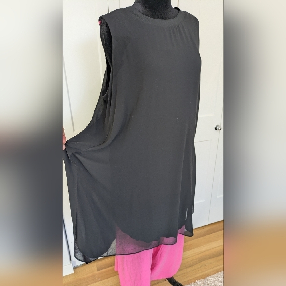 Lisa Rinna Collection Tulip Hem Sleeveless Black Tunic Dress Size 1X Chiffon - Picture 3 of 14